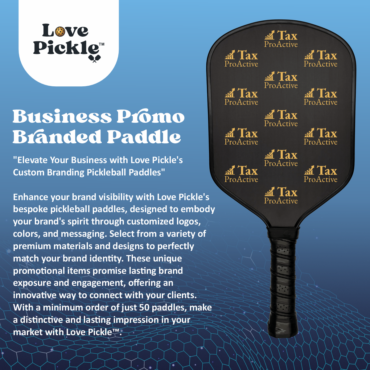 Love Pickle Custom Business Promo Branded Pickleball Paddle with description